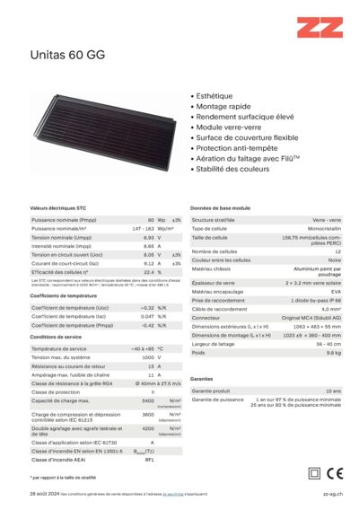 Unitas 60 GG photovoltaïque- Fiches techniques